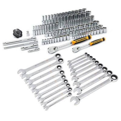 1/4 in. and 3/8 in. Drive 6-Point Standard/Deep SAE/MM 90-Tooth Mechanics Tool Set with Ratcheting Wrenches (124-Piece)