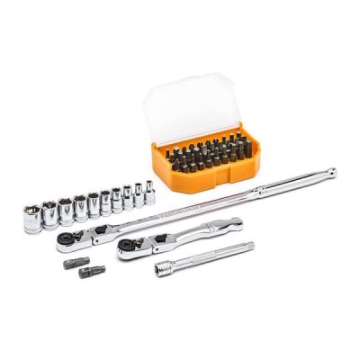 1/4 in. Drive 6-Point Metric Slim Flex-Head Ratchet and Socket Mechanics Tool Set (45-Piece)