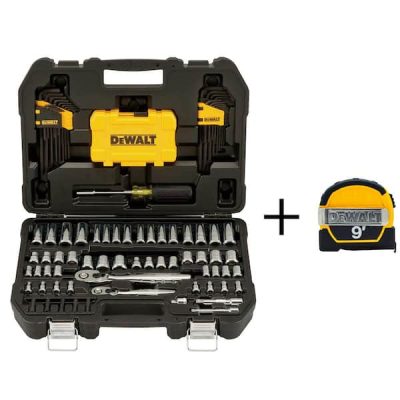 1/4 in. x 3/8 in. Drive Polished Chrome Mechanics Tool Set (108-Piece) and 9 ft. x 1/2 in. Pocket Tape Measure