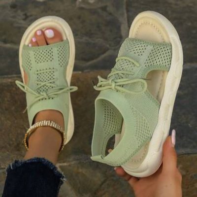 1 Pair Girls” Sandals New Summer Breathable Mesh Ultra-Light Soft Bottom, Comfortable And Non-Slip Flat Casual Sports Sandals With Knitted Strap,…