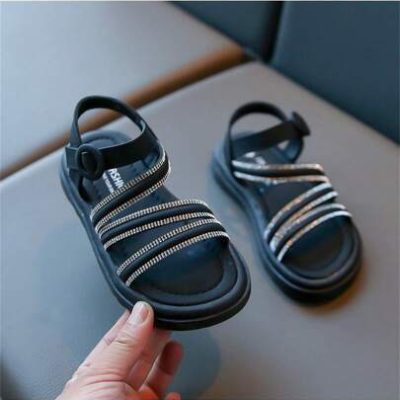 1 Pair Girls” Summer New French Diamond Princess Shoes Soft Bottom Beach Sandals Roman Shoes