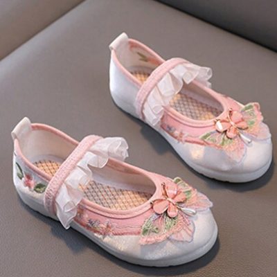 1 Pair Of Pink Girl Shoes For Horse-Faced Skirt & Butterfly-Shaped Costume, Suitable For Spring, Summer And Autumn