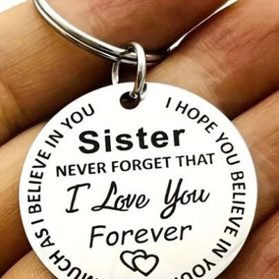 1 pc Sister I Love You Keychain Pendant Vintage Stainless Steel Bag Keyring Ornament Bag Purse Charm Accessories