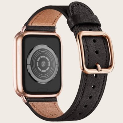 1 Piece Suitable For Apple Watch Strap Fashion Classic White Leather Strap With Rose Gold Square Buckle Decoration Series Se Ultra 2 1 Se S9 8 7 6…