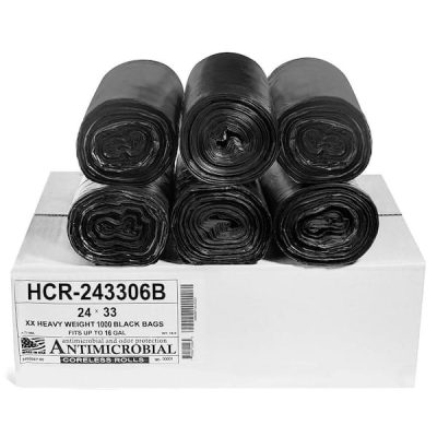 12 Gal. to 16 Gal. Black Trash Bags 24 in. x 33 in. 6 Mic (eq) Pack of 1000 for Janitorial and Industrial