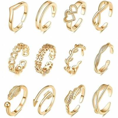 12pcs/Set Women’s Knuckle Rings Metal Material Ring Set With Arrow & Star & Moon Design, Also Suitable As Toe Rings