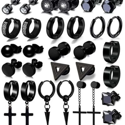 15Pairs/Set Hip Hop Stainless Steel Cross & Cone Decor Earrings For Men Women For Daily Decoration Jewelry Gift