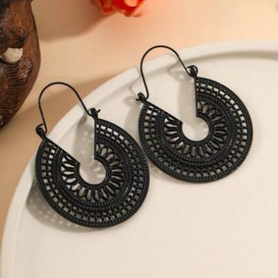1pair Bohemian Zinc Alloy Hollow Out Sector Drop Earrings For Women For Daily Life