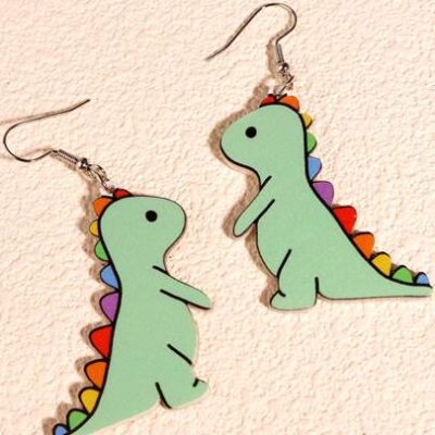 1pair Cartoon Rainbow Dinosaur Earrings
