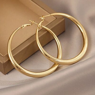 1pair European And American Style Metallic Personalized Circle Design Earrings