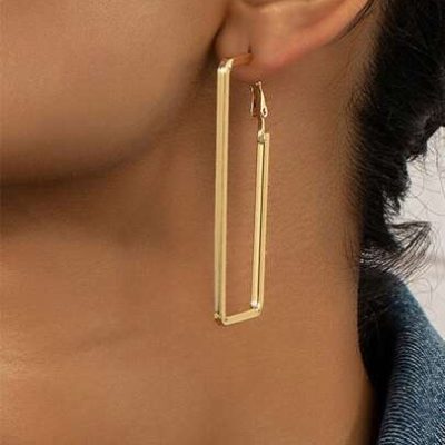 1pair Fashionable Simple Metallic Line Geometric Earrings