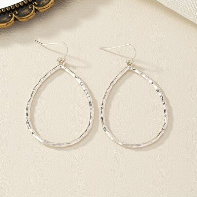 1pair Fashionable Textured Metal Water Drop Earrings For Women For Daily Decoration