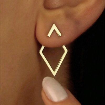 1pair Metallic Geometric Diamond Shaped Arrow Dangle Earrings, Two Way Wearing Design For Women