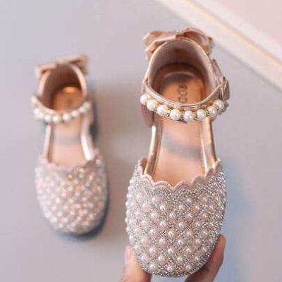 1pair Princess Style Girls’ Pearl Decoration Peep Toe Sandals For Summer