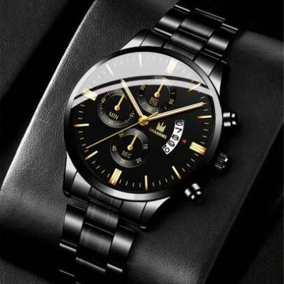 1pc Black Stainless Steel Strap Business Date Round Dial Quartz Watch, For Daily Life