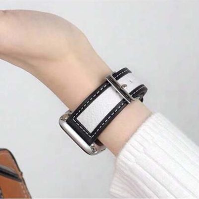 1pc Canvas+Leather Loop Band Compatible With Apple Watch For Women Sport 38mm 40mm 41mm 42mm 44mm 45mm 49mm , Strap For Series Ultra…