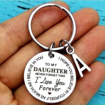 1pc DAUGHTER Initials A-Z Pendant Key Ring Round Stainless Steel Laser Engraving Love Personalized Keychain for Son or Daughter – Perfect Birthday…