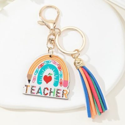 1pc Fashionable Rainbow Alphabet Keychain With Diy Zinc Alloy Letter Shaped Tag And Tassel For Car Key Decoration, Graduation Season & Teacher’s…