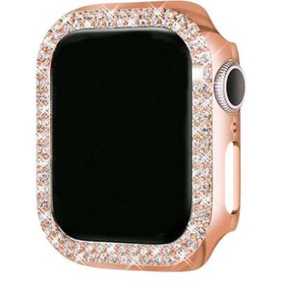 1pc Ladies” Shiny Diamond Decorated Rose Gold Fashionable Cute Hollow-Out Anti-Fall Protective Watch Case Compatible With Apple Watch Case…