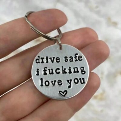 1pc Men Keychain Stainless Steel Laser Engraving Drive Safe I Love You Keychain Cute Valentines Day Gift For Couples Gift For Husband Boyfriend
