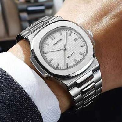 1pc Men Silver Zinc Alloy Strap Casual Date Round Dial Quartz Watch, For Daily Life