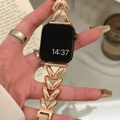 1pc Men Women Rose Gold Luxury Metal Bracelet Chain Strap Compatible With Apple Watch Bnad 42mm 38mm 40mm 41mm 44mm 45mm 49mm Fashion Smart Watch…