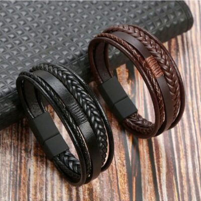 1pc Men’s Creative Multi-layer Woven Rope Bracelet With Retro Fashionable Leather & Multistrand Design