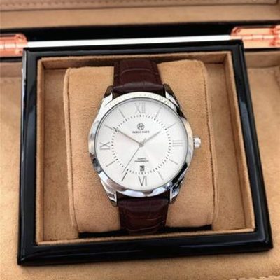 1pc Men’s Elegant Quartz Watch With Silver Stainless Steel Ips Case, Brown Leather Strap, Roman Numeral Display, Calendar Function, Water…