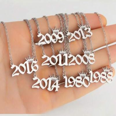 1pc Minimalist Stainless Steel Birthday Year Date & Letter Pendant Necklace (1980-2023)