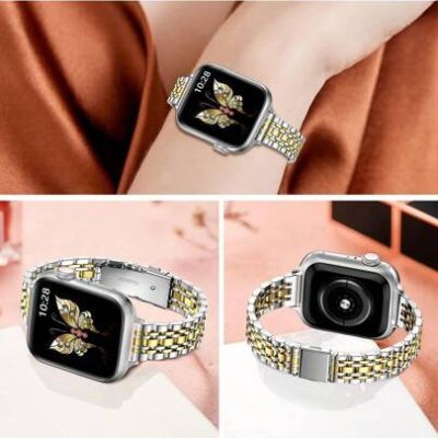 1pc New Narrow Design Ultra-Thin Lightweight High-End Luxury Smooth Surface Silver-Gold Interchangeable Seven-Bead Stainless Steel Metal Apple…