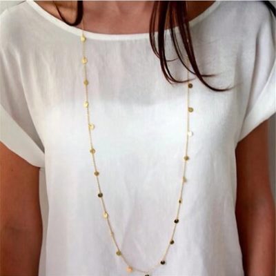 1Pc Personality Sequins Pendant Long Chain Necklace For Women Fashion Jewelry Gift