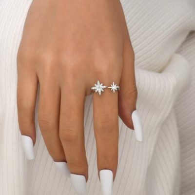 1pc Rhinestone Star Decor Ring Copper Jewelry