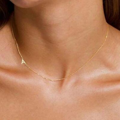 1Pc Sideways Initial 26 Letter A-Z Choker Necklace For Women Girls Match Daily Jewelry Gifts