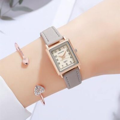 1pc Square Pointer Quartz Watch & 1pc Bracelet