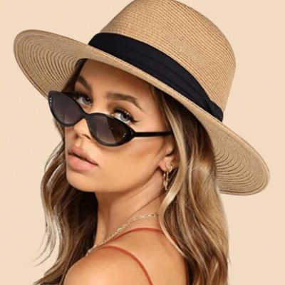1pc Unisex Fashionable Sun Hat, Panama Style Wide Brim Straw Hat, Suitable For Beach, Outdoor Sports And Daily Use