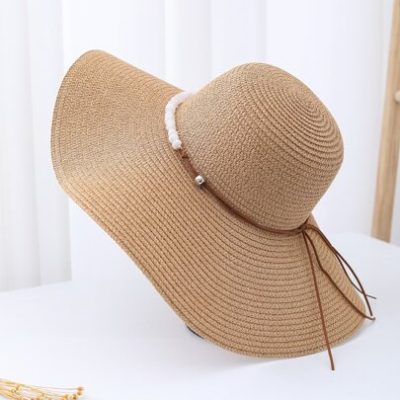 1pc Women Bead Decor Stylish Boho Straw Hat – Perfect for Beach Travel & Outdoor Adventures