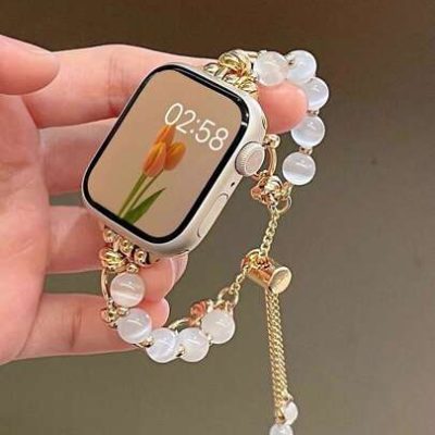 1pc Women Gold Cat Eye Stone Bracelet Metal Watch Band Compatible With 38/40/41/42/44/45/49mm Apple Watch Band Apple Watch Strap Band Apple Watch…