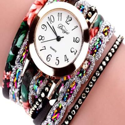 1pc Women PU Polyurethane Strap Funky Round Dial Rhinestone & Studded Decor Quartz Watch, For Daily Life