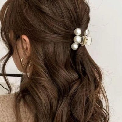 1pc Women White Faux Pearl Decor Hair Claw