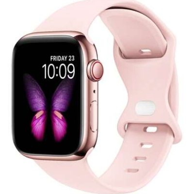 1pc Women’s & Men’s Pink Silicone Sports Wristband With Butterfly Buckle, Comfortable/adjustable/waterproof, Compatible With Apple Watch Band…