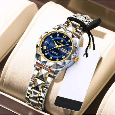 1pc Women’s Watch – Elegant And Fashionable, With Stainless Steel Strap, Gold Plated Luxury, Crystal Markers, Luminous Hands, And Dual Display…