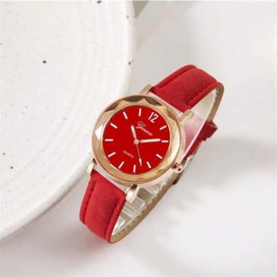 1pcs Red Women’s Watches Casual Quartz Leather Strap Band Watch Round Clock Wrist Watches Ladies Gift Ms