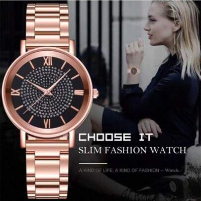 1pcs Rhinestone Dial Stainless Steel With Quartz Watch, Simple And Fashionable Roman Watch As A Gift For Women (With Watch Adjuster)