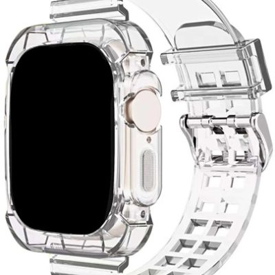 1pcs Unisex Glacier Transparent 2 In 1 WatchBand & Case Double-Breasted Integrated TPU Sports Watch Band Compatible With Apple Watch Band Apple…