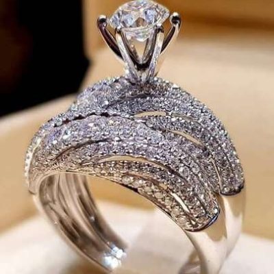 1set European And American Style Engagement Rings For Women, Popular Proposal Jewelry Set