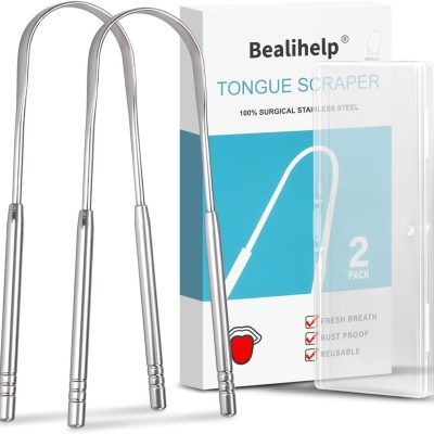 2 Pack Tongue Scraper, 100% Surgical 304 Stainless Steel Tongue Cleaner for Adults And Kids, Professional Tongue Brush for Oral Care, Improve Bad…
