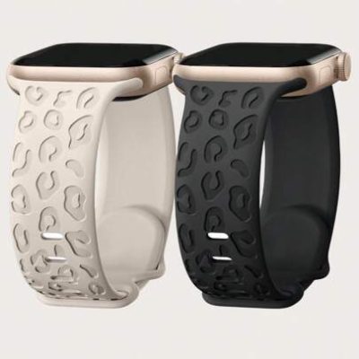 2 Packs Leopard Engraved Band Compatible With Apple Watch Band 49mm 45mm 44mm 42mm 41mm 40mm 38mm, Waterproof Cheetah Sport Silicone Wristbands…