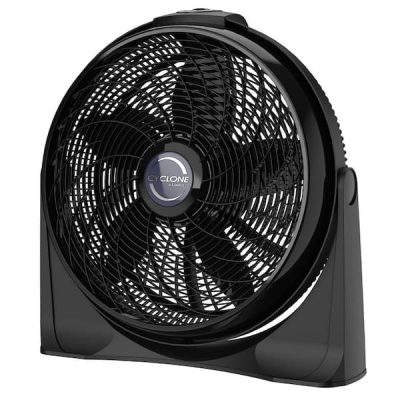 20 in. 3 Speeds Cyclone Floor Fan in Black with 90 Degrees Tilt Adjustment, Built-In Carry Handle, Wall Mountable