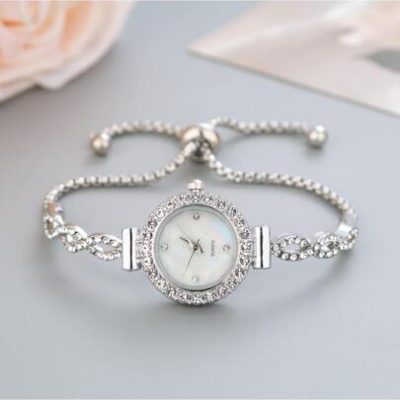 2023 Cute Fashionable Women’s Bracelet Watch – Deluxe Round Dial With Rhinestone & Water Pattern, Alloy Band & Quartz Movement – Perfect Girlfriend…