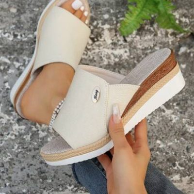 2024 New Arrival Plus Size Women’s Cross-Border Trade Wedge Heel And Thick Bottom Espadrille Slipper, European And American Style